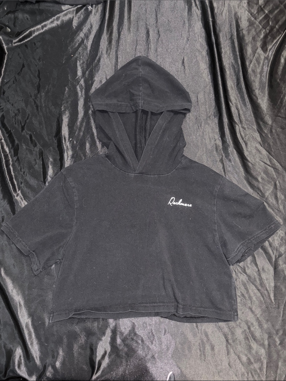 Black Hooded Crop-Top Short Sleeve - Rockmore